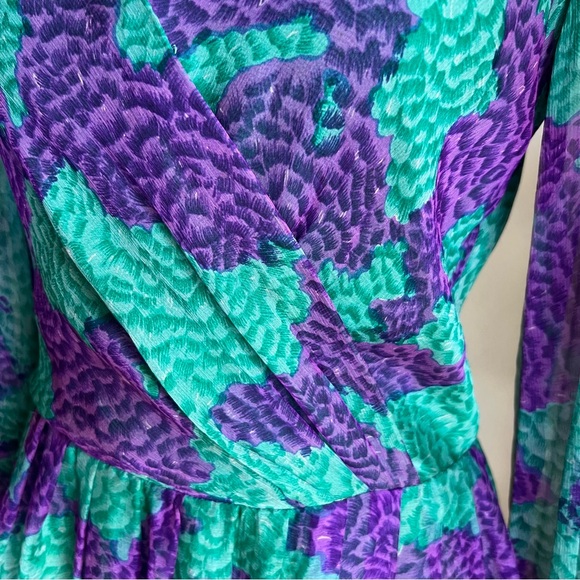 Vintage 100% pure silk made in India fit & flare purple n green dress Sz 10 - Picture 8 of 10